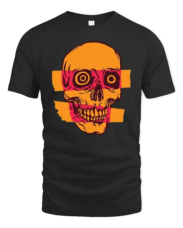 Trippy Skull Glitch Hypnotic Eyes Soft Cotton T Shirt - black t-shirt on white background