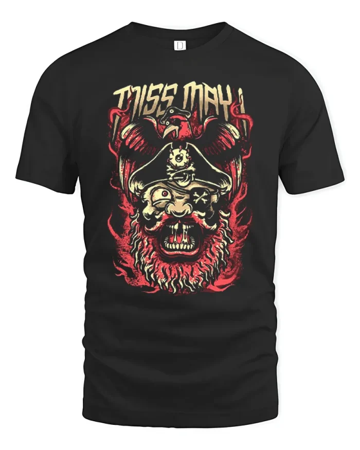 Crazy Pirate Captain Eyepatch Bird Soft Cotton T Shirt - black t-shirt on white background