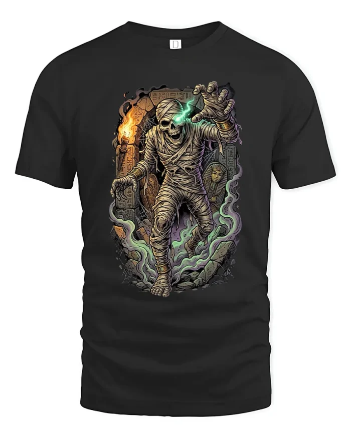 Ancient Egyptian Mummy Tomb Green Eye Soft Cotton T Shirt - black t-shirt on white background