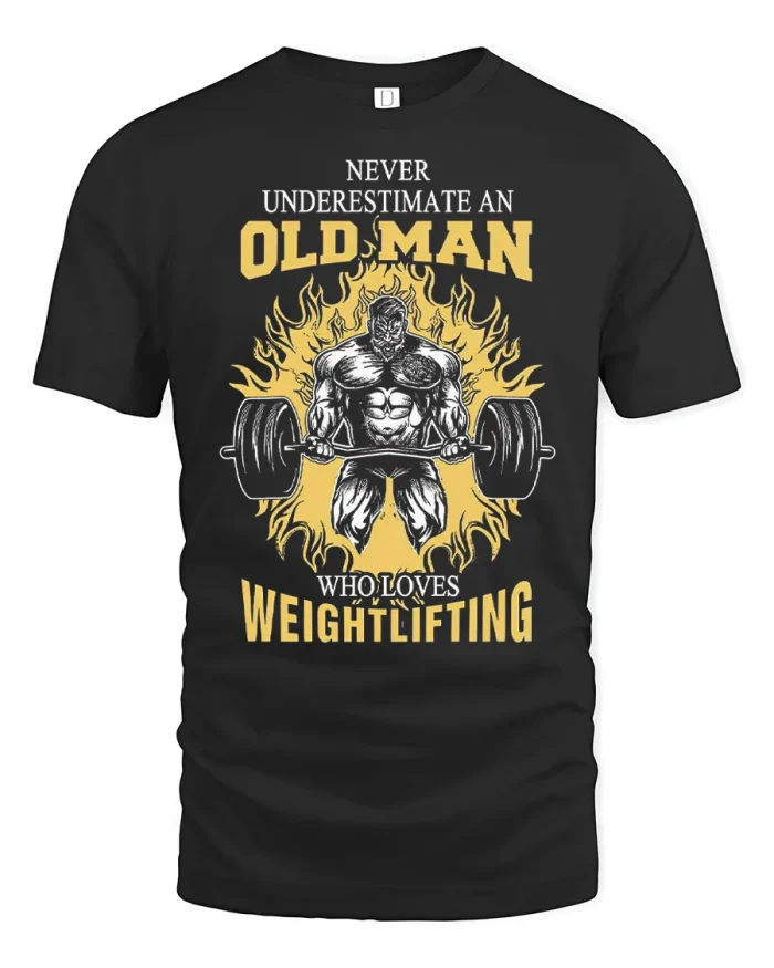 Old Man Weightlifting Barbell Gym Soft Cotton T Shirt - black t-shirt on white background