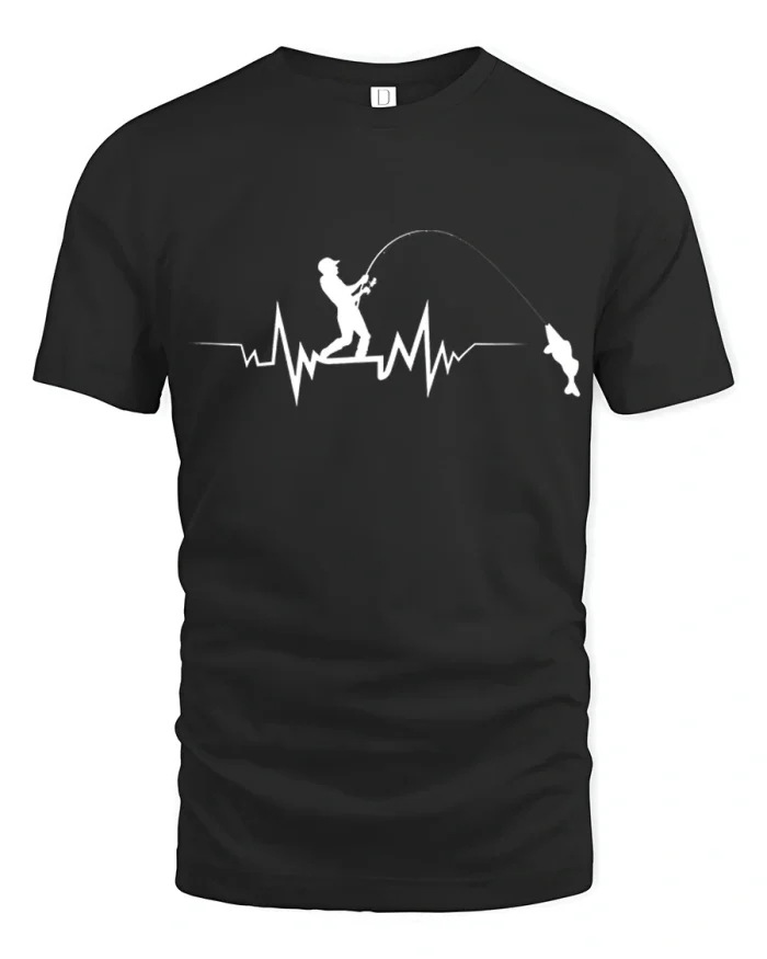 Fishing Heartbeat Fisherman Catch Soft Cotton T Shirt - black t-shirt on white background