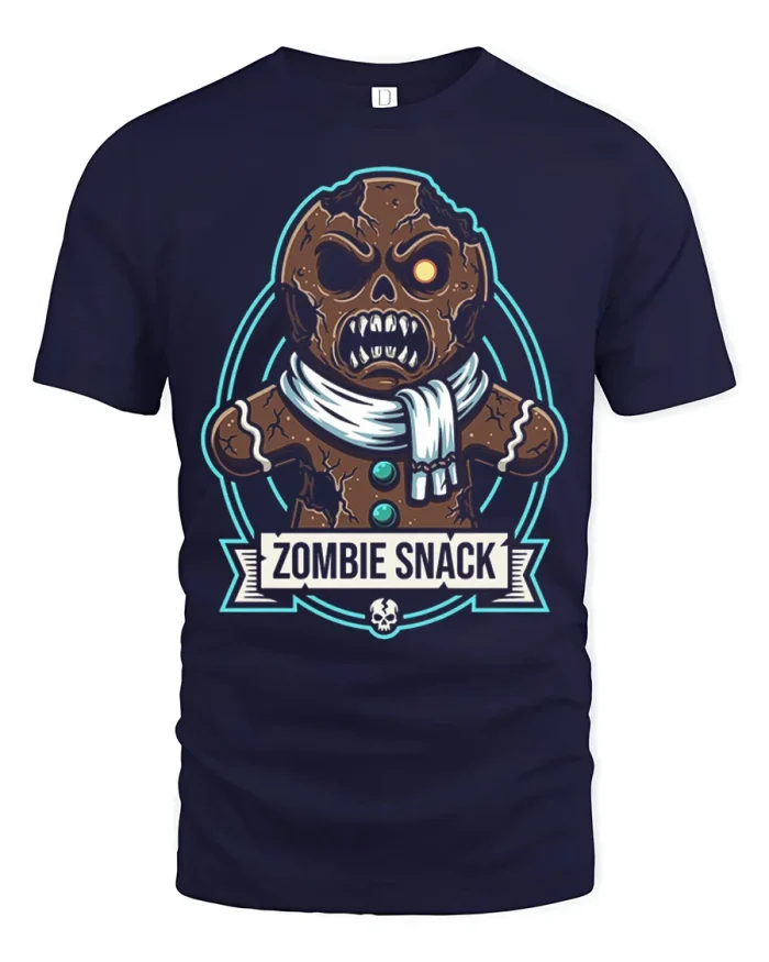 Zombie Snack Gingerbread Man Horror Soft Cotton T Shirt - navy t-shirt on white background