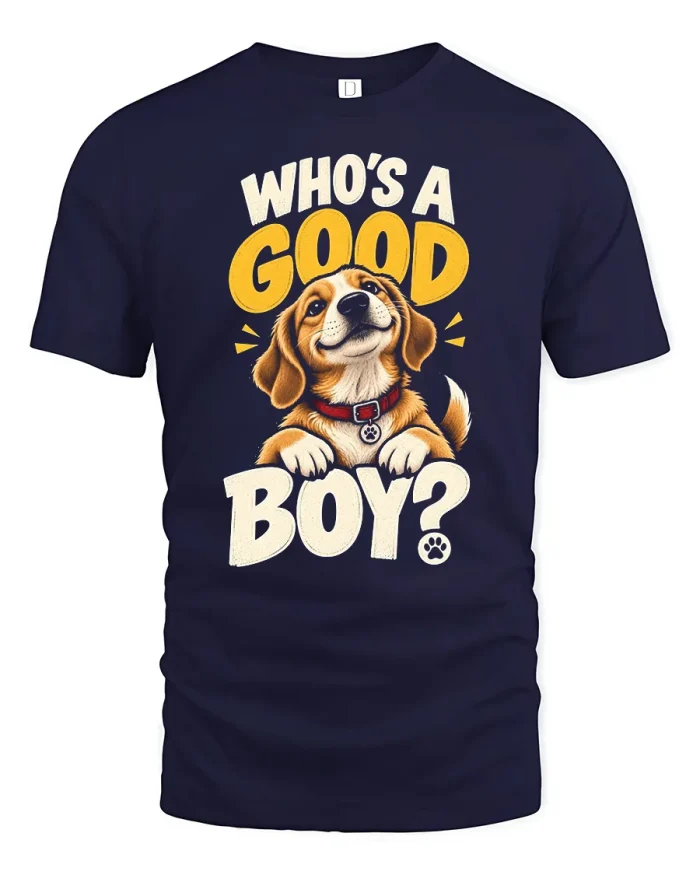 Whos A Good Boy Beagle Dog Art Soft Cotton T Shirt - navy t-shirt on white background