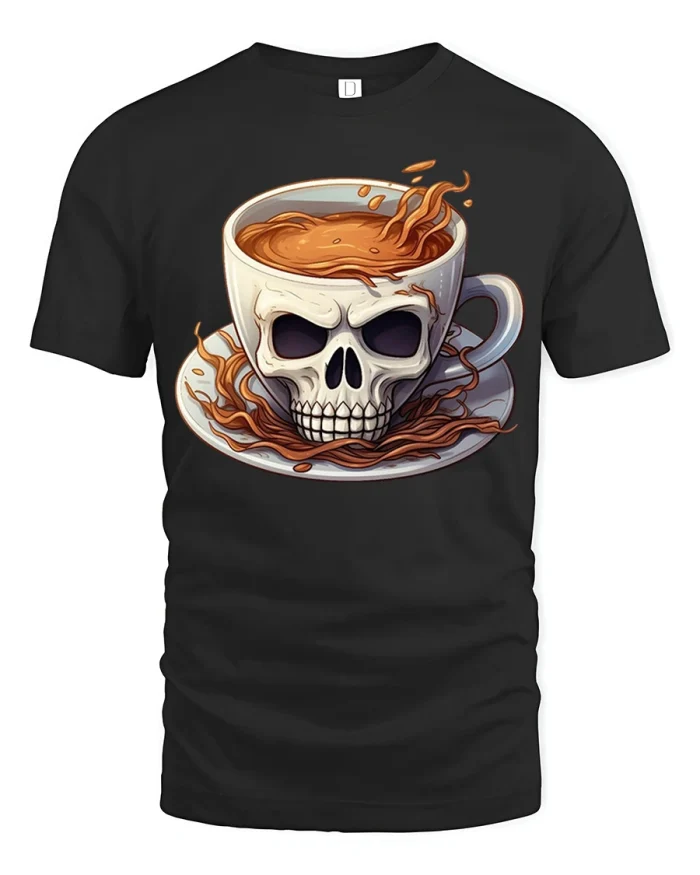 Gothic Coffee Cup Skull Splash Art Soft Cotton T Shirt - black t-shirt on white background