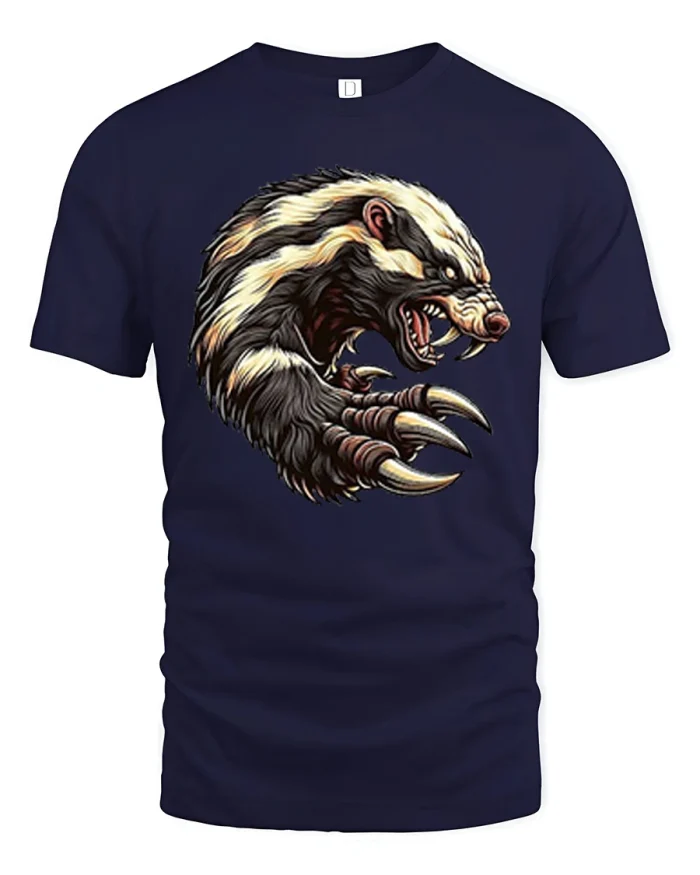 Angry Honey Badger Sharp Claws Beast Soft Cotton T Shirt - navy t-shirt on white background