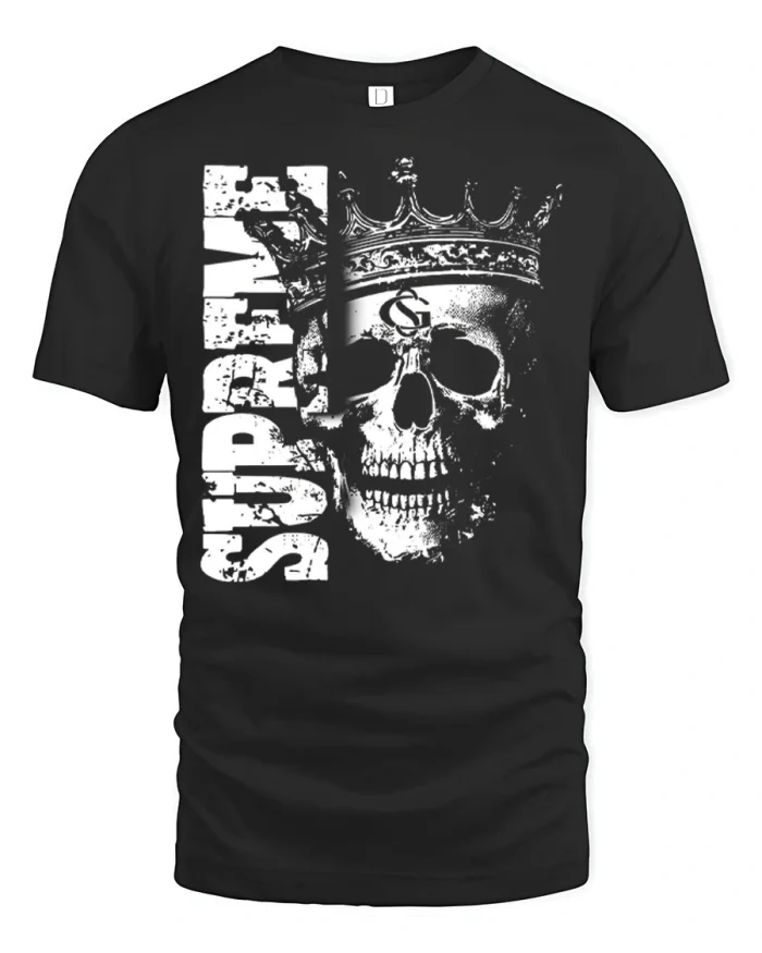 Supreme King Skull Crown Art Vintage Soft Cotton T Shirt - black t-shirt on white background