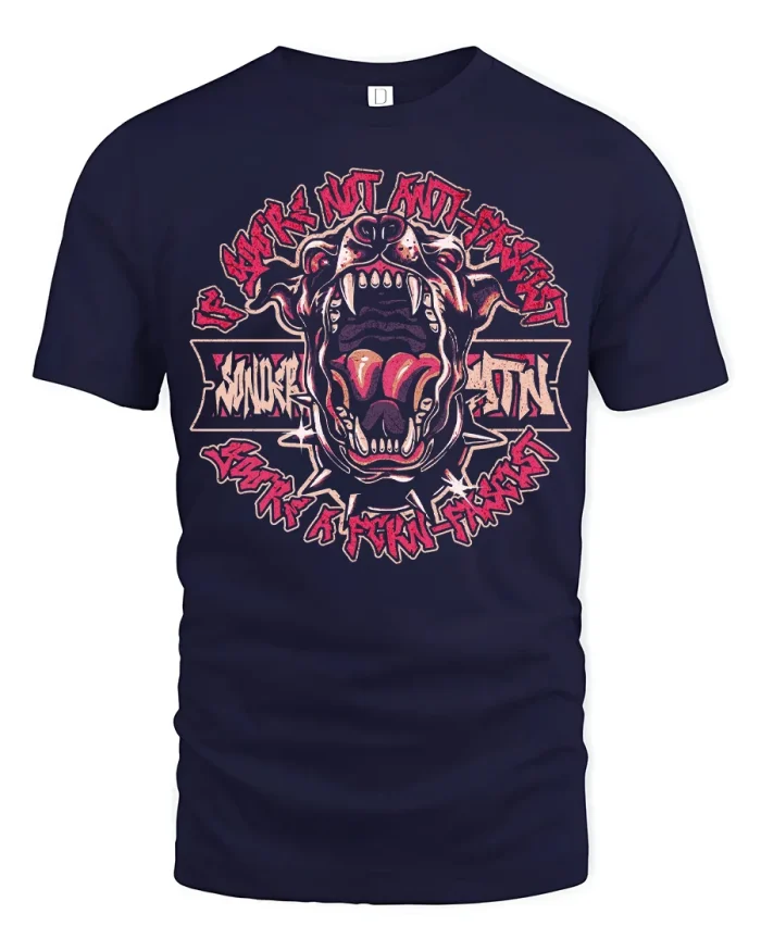 Angry Doberman Roaring Dog Punk Art Soft Cotton T Shirt - navy t-shirt on white background