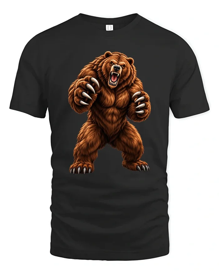 Angry Roaring Grizzly Bear Claws Art Soft Cotton T Shirt - black t-shirt on white background