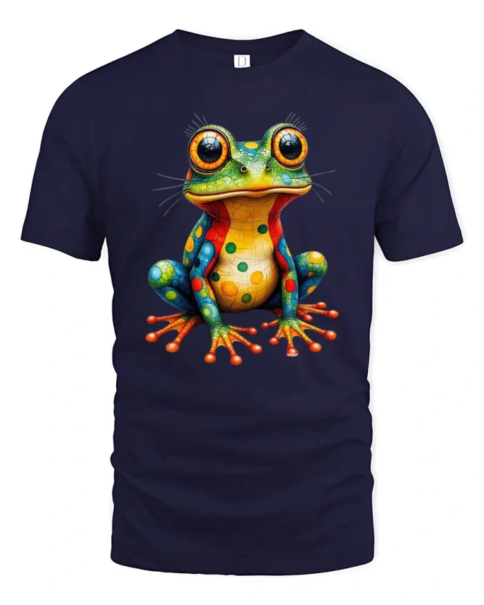 Cute Colorful Polka Dot Tree Frog Art Soft Cotton T Shirt - navy t-shirt on white background