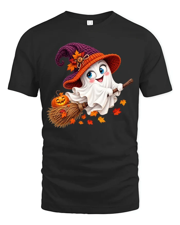 Cute Chibi Horror Slasher Pumpkin Halloween T-Shirt - black t-shirt on white background