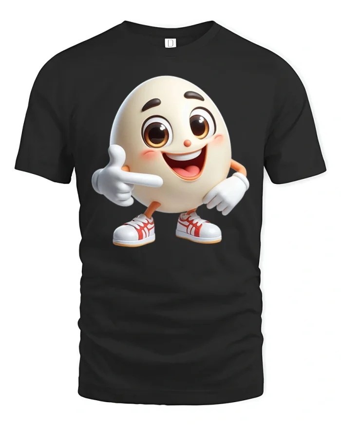 Cute Cartoon Egg Wearing Sneakers Graphic T-Shirt - black t-shirt on white background