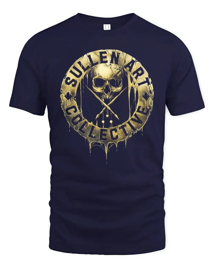 Sullen Art Collective Skull Crossbones Gold T-Shirt - navy t-shirt on white background