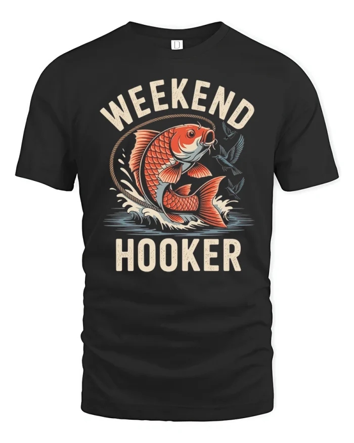 Weekend Hooker Funny Fishing Catch Outdoors Sports T-Shirt - black t-shirt on white background