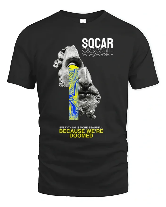 Because We Are Doomed Greek Statue Art T-Shirt - black t-shirt on white background