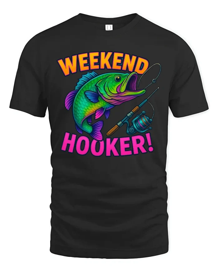 Weekend Hooker Funny Bass Fishing Humor T-Shirt - black t-shirt on white background