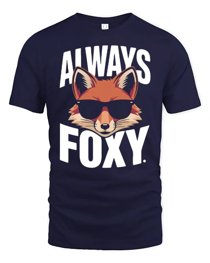 Always Foxy Cool Sunglasses Fox Animal Funny T-Shirt - navy t-shirt on white background