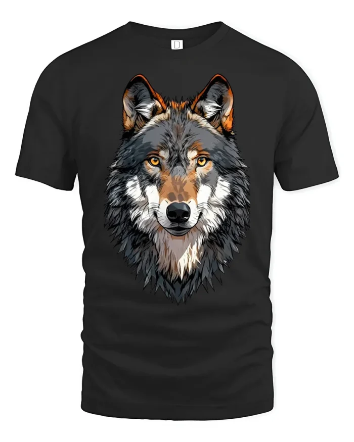 Wild Wolf Face Graphic Art Animal Print T-Shirt - black t-shirt on white background