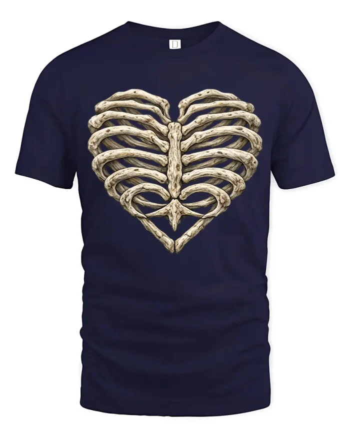 Anatomy Rib Cage Heart Skeleton Bones Graphic Art T-Shirt - navy t-shirt on white background