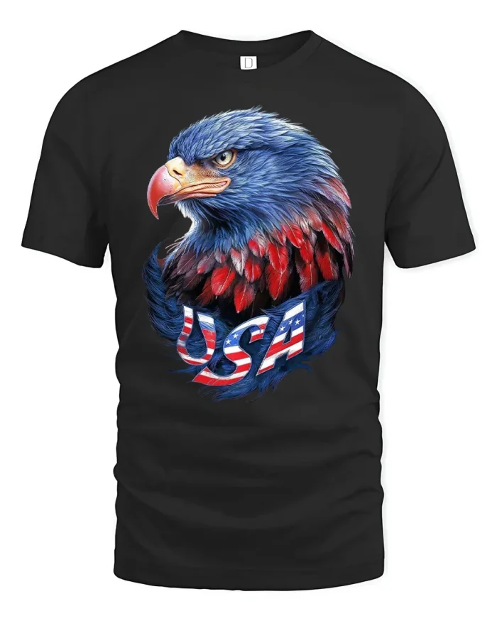 USA American Flag Bald Eagle Patriotic Art T-Shirt - black t-shirt on white background