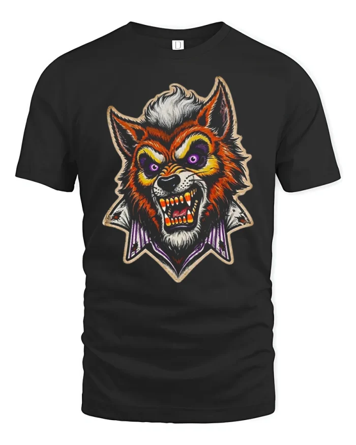Wild Werewolf Monster Halloween Graphic Art T-Shirt - black t-shirt on white background