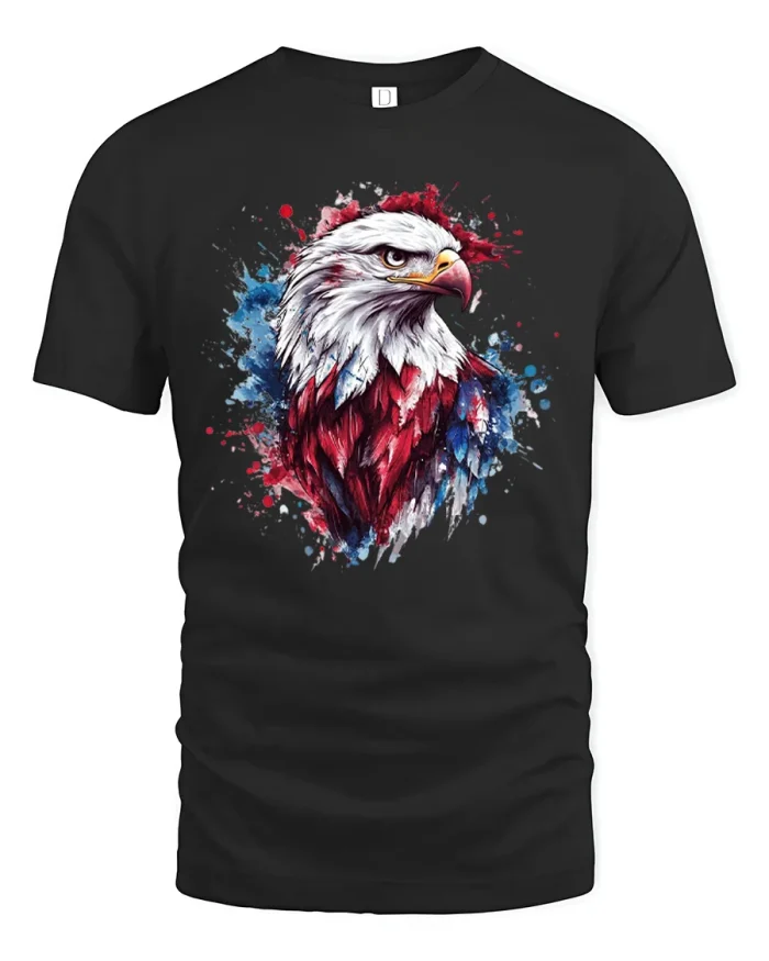 American Eagle Head Splatter Art Graphic T-Shirt - black t-shirt on white background