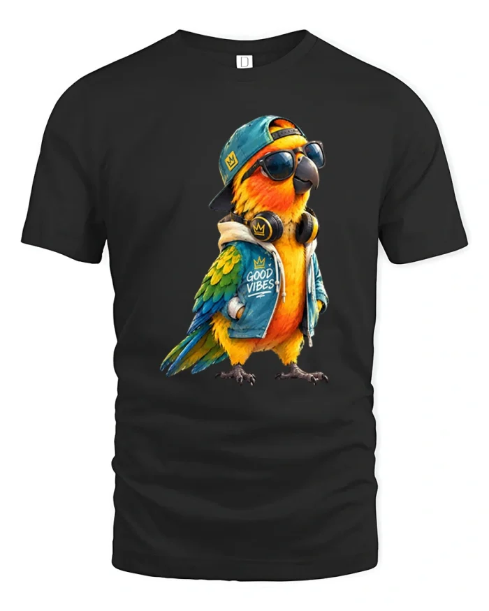 Cool Parrot Sunglasses Hoodie Hat Good Vibes T-Shirt - black t-shirt on white background