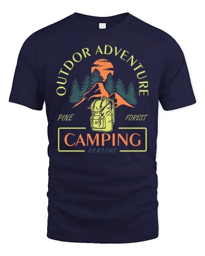 Outdoor Adventure Pine Forest Camping Sunset Art T-Shirt - navy t-shirt on white background