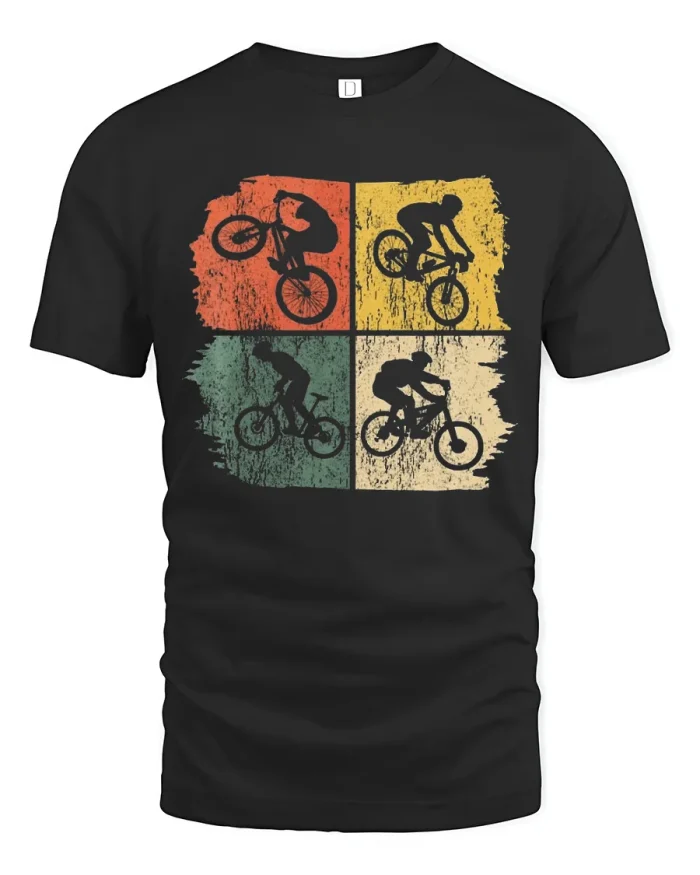 Vintage Mountain Bike Cyclist Retro Quad Art T-Shirt - black t-shirt on white background
