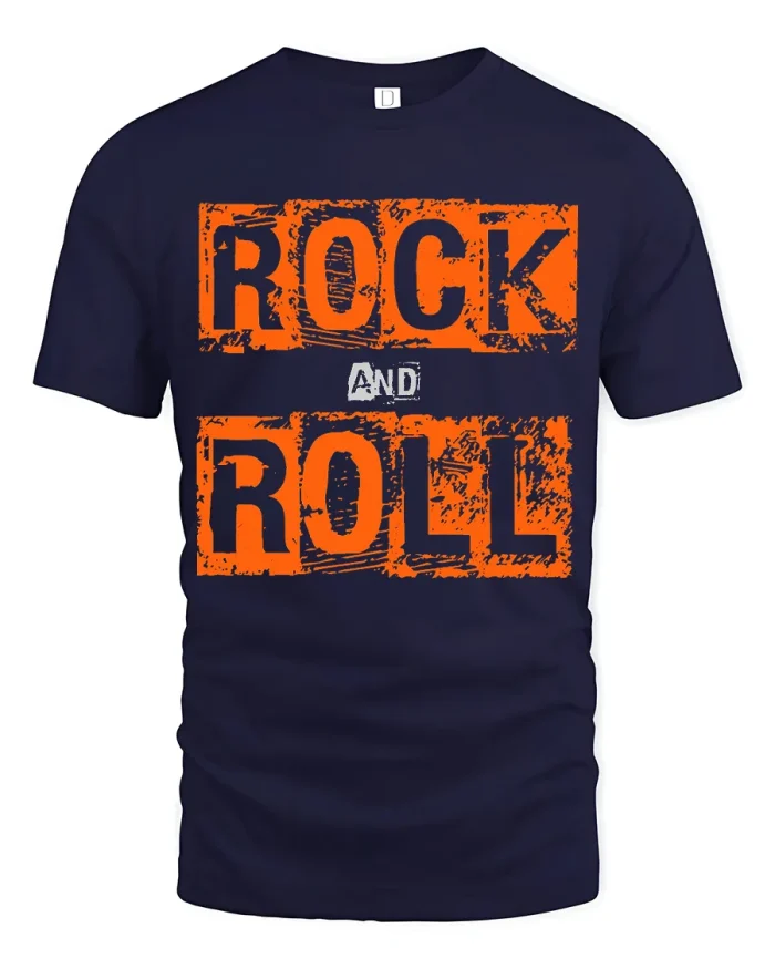 Vintage Rock And Roll Music Fan Distressed Art T-Shirt - navy t-shirt on white background