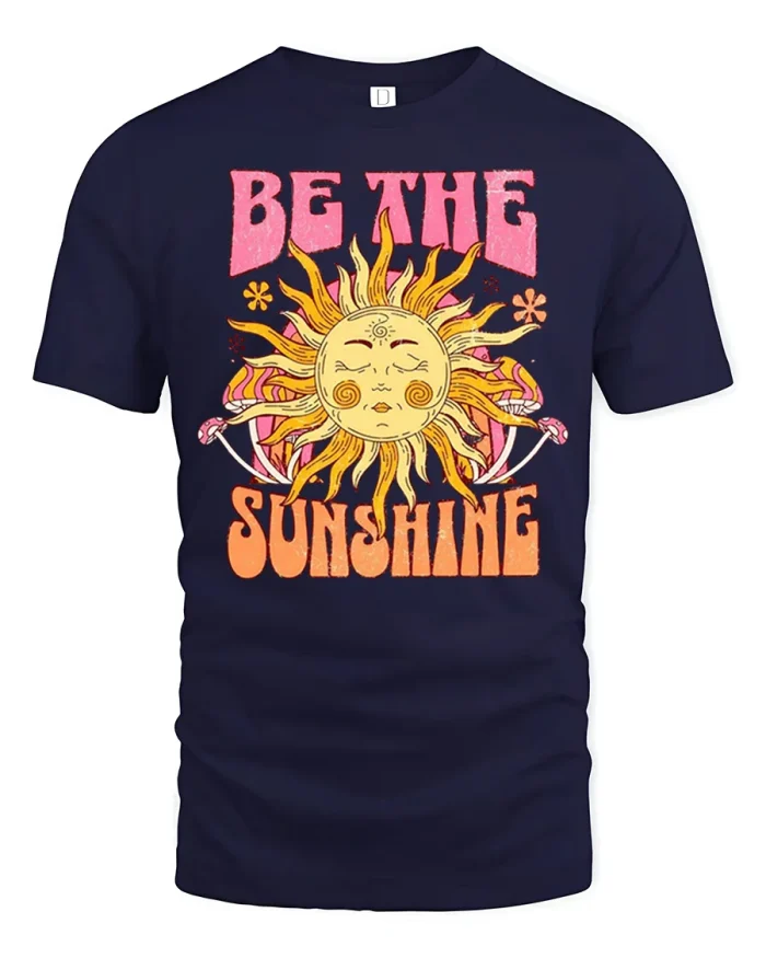 Be The Sunshine Retro Groovy Sun Art T-Shirt - navy t-shirt on white background