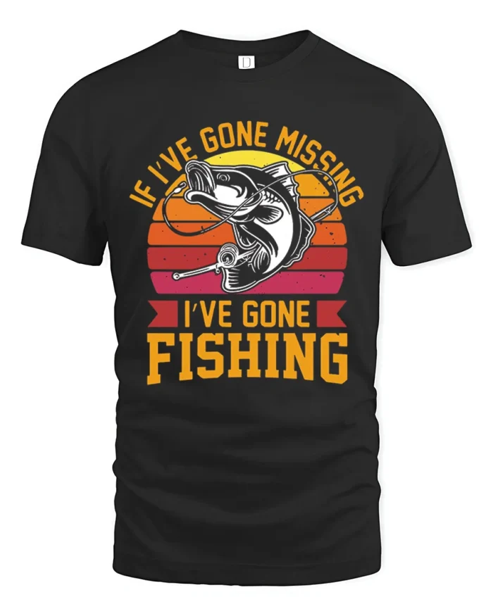 If Ive Gone Missing Gone Fishing Funny Retro T-Shirt - black t-shirt on white background