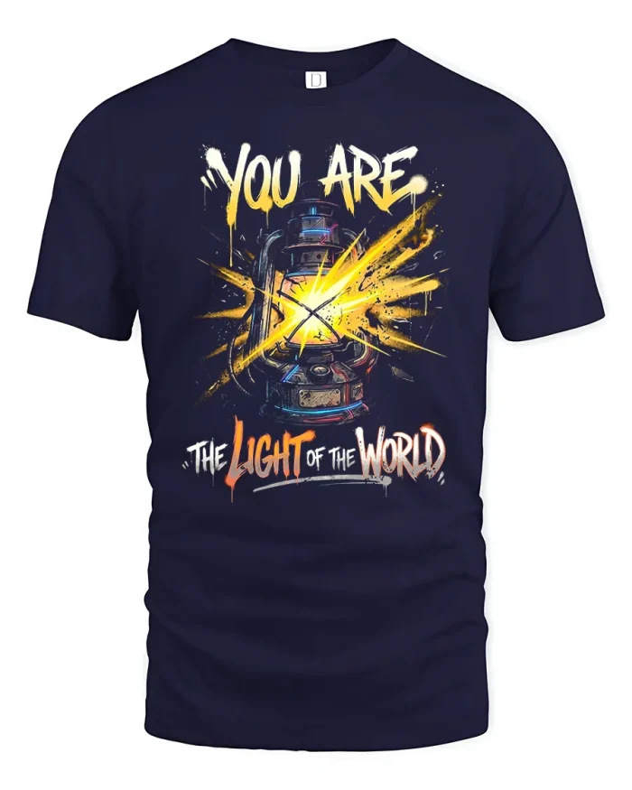 You Are The Light Of The World Lantern Art T-Shirt - navy t-shirt on white background